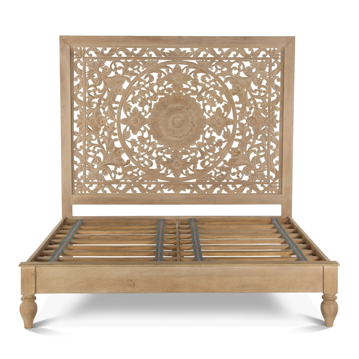 Haveli Carved King Bed in Whitewash Finish