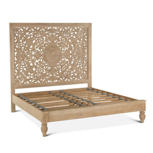Haveli Carved King Bed in Whitewash Finish