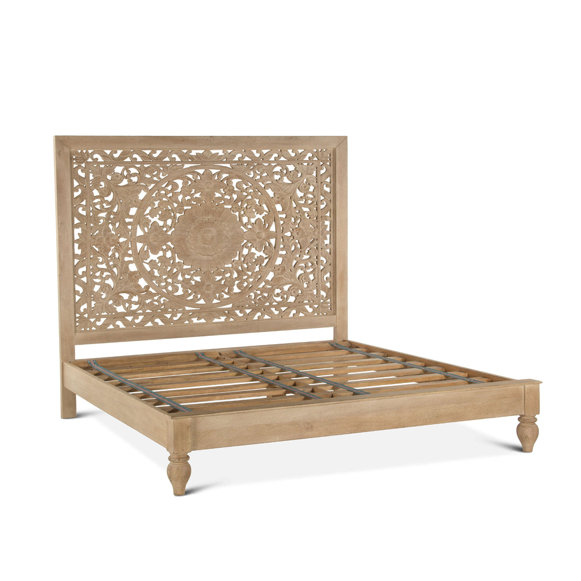 Haveli Carved Queen Bed in Whitewash Finish