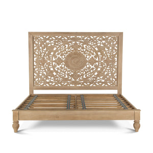 Haveli Carved Queen Bed in Whitewash Finish