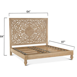 Haveli Carved Queen Bed in Whitewash Finish