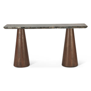 Caldera Console Table with Lava Marble and Dark Oak Base