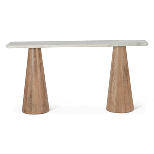 Caldera Console Table with White Travertine and Light Oak Base