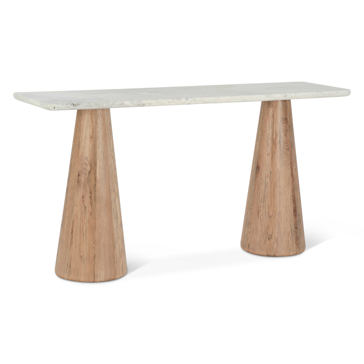 Caldera Console Table with White Travertine and Light Oak Base