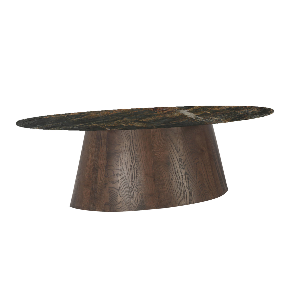 Caldera 90" Oval Dining Table in Lava Marble with Dark Oak base