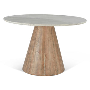 Caldera 48" Round Dining Table in White Travertine and Light Oak