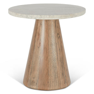 Caldera Side Table in White Travertine and Light Oak