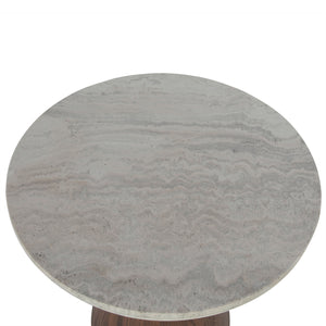 Caldera Side Table in White Travertine and Light Oak