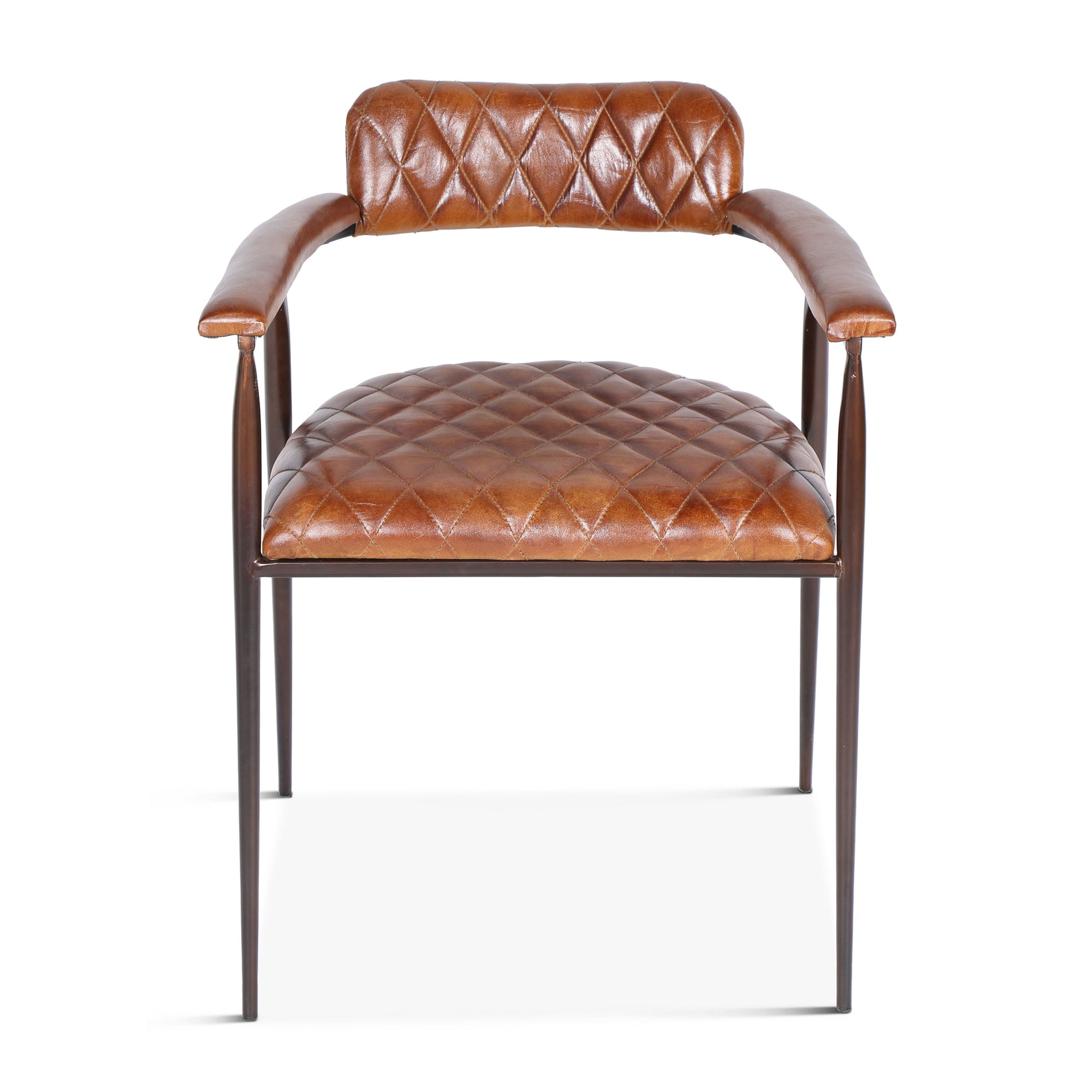 Hudson Armchair in Quilted Leather and Iron