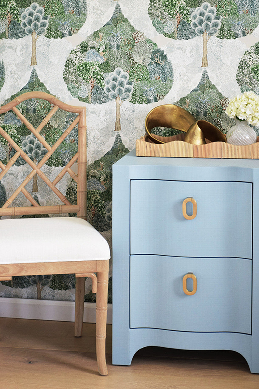 Helena Side Table with Two Drawers in Light Blue Textured Linen