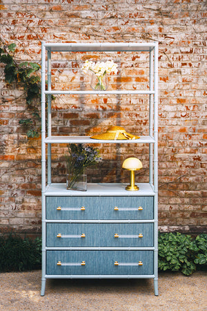 Flynn Etagere in Light Blue Dyed Grasscloth
