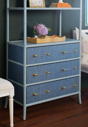 Flynn Etagere in Light Blue Dyed Grasscloth