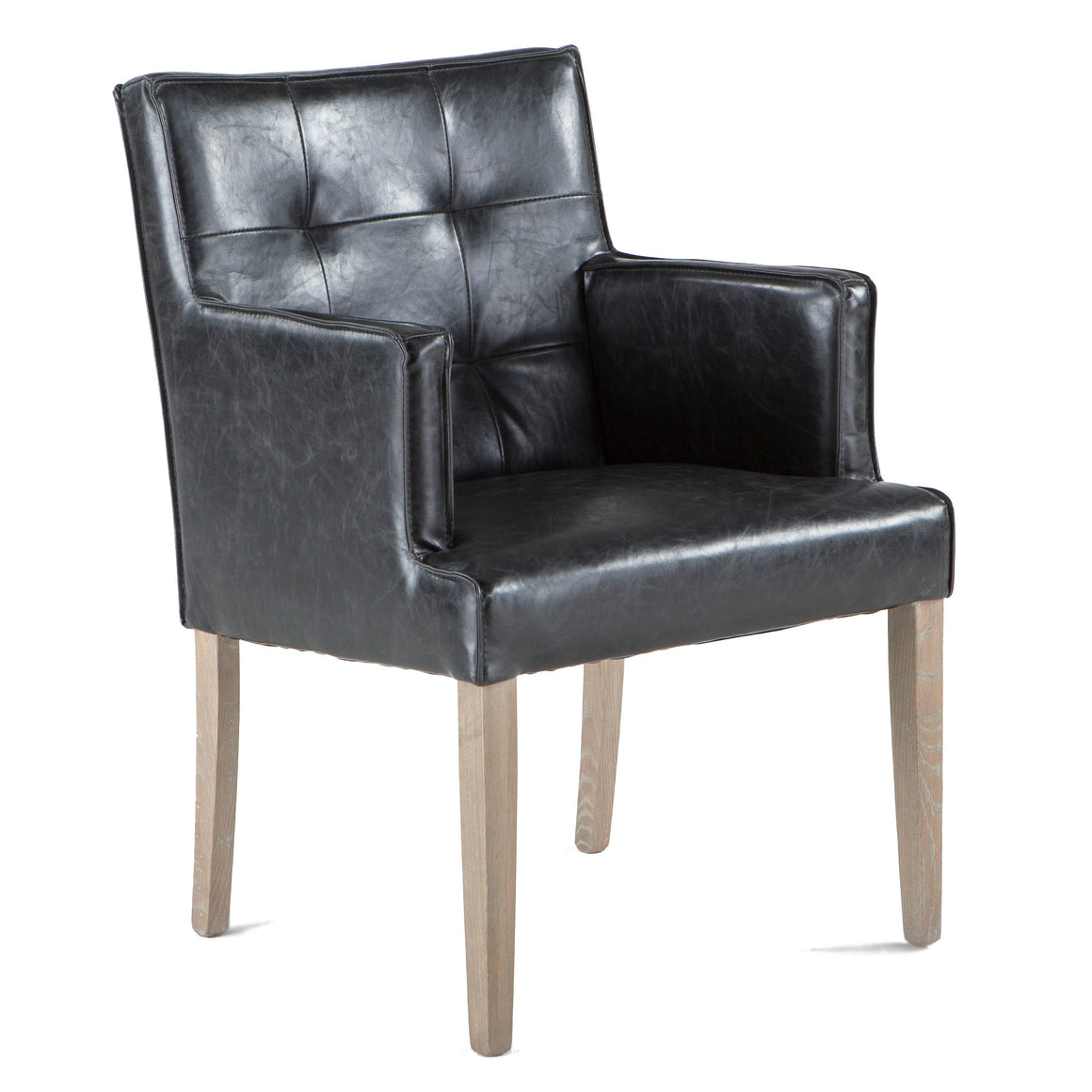 Aven Armchair in Black Leather with Light Legs