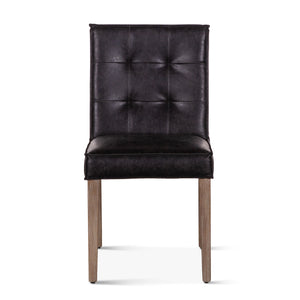 Aven Dining Chair in Black Leather with Light Legs