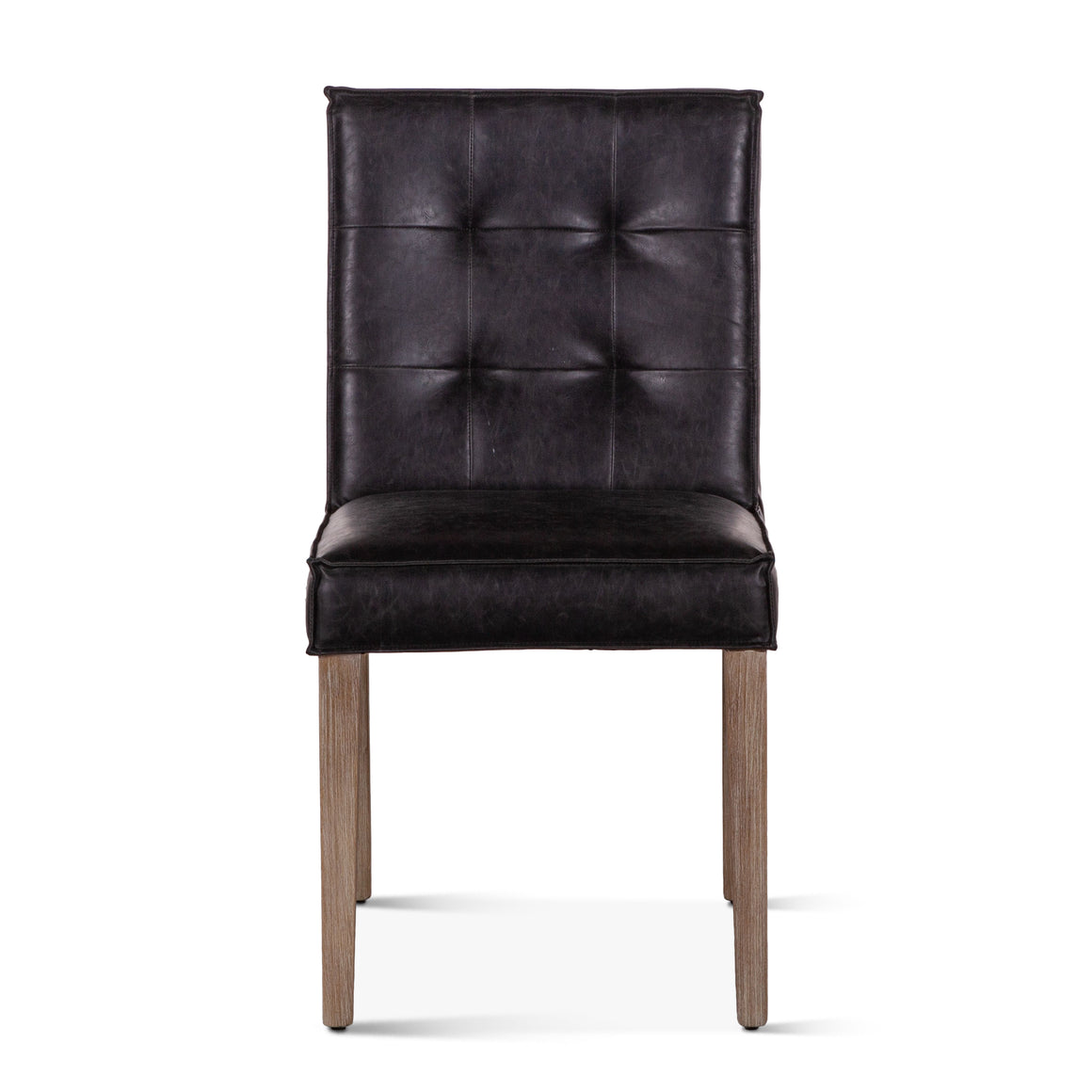 Aven Dining Chair in Black Leather with Light Legs