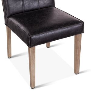 Aven Dining Chair in Black Leather with Light Legs