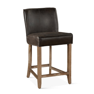 Avery Counter Chair in Dark Brown Leather with Natural Legs