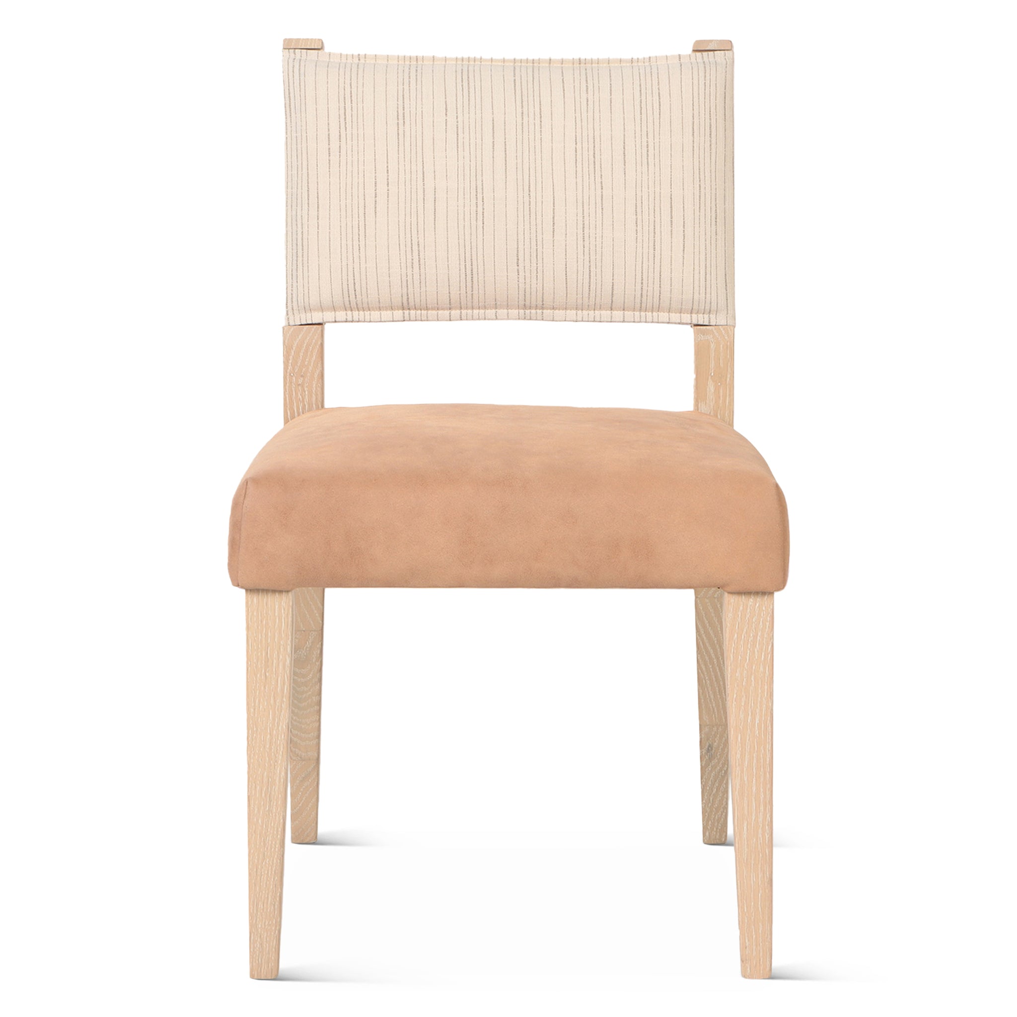 Lila Dining Chair in Durango Stripe Linen and Antique Light Leather with Light Legs