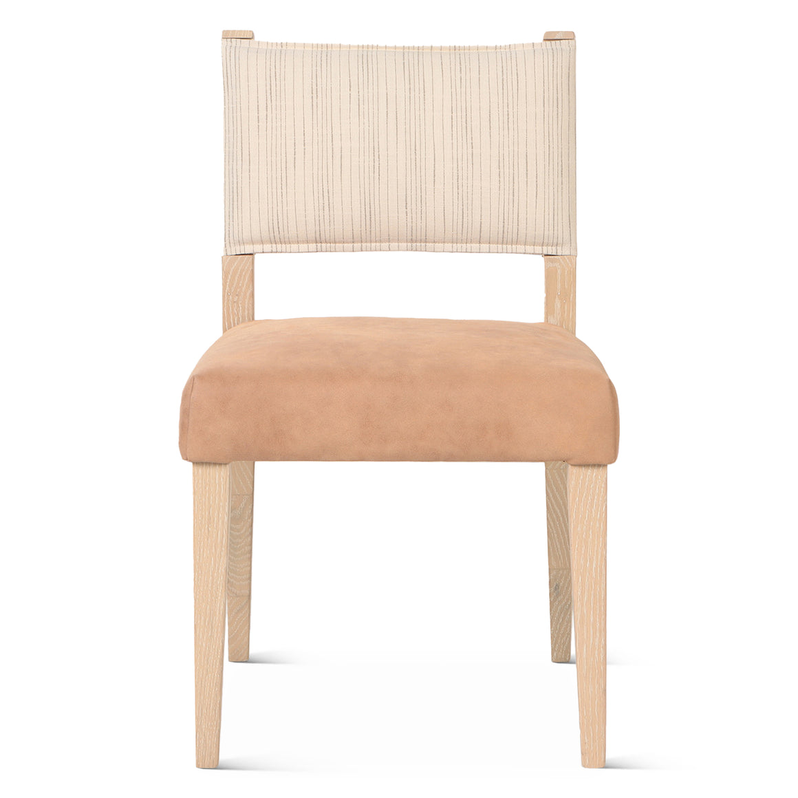 Lila Dining Chair in Durango Stripe Linen and Antique Light Leather with Light Legs