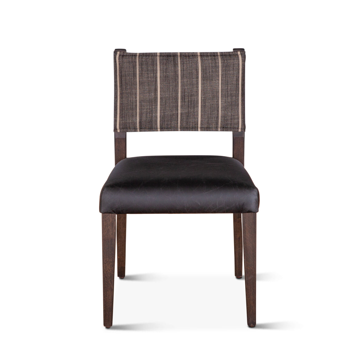 Lila Dining Chair in Black Leather and Linen