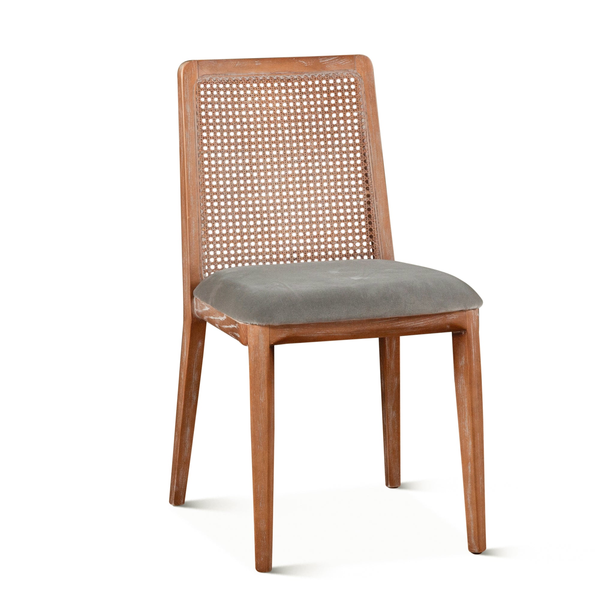 Luna Dining Chair in Grey Velvet with Cane Back