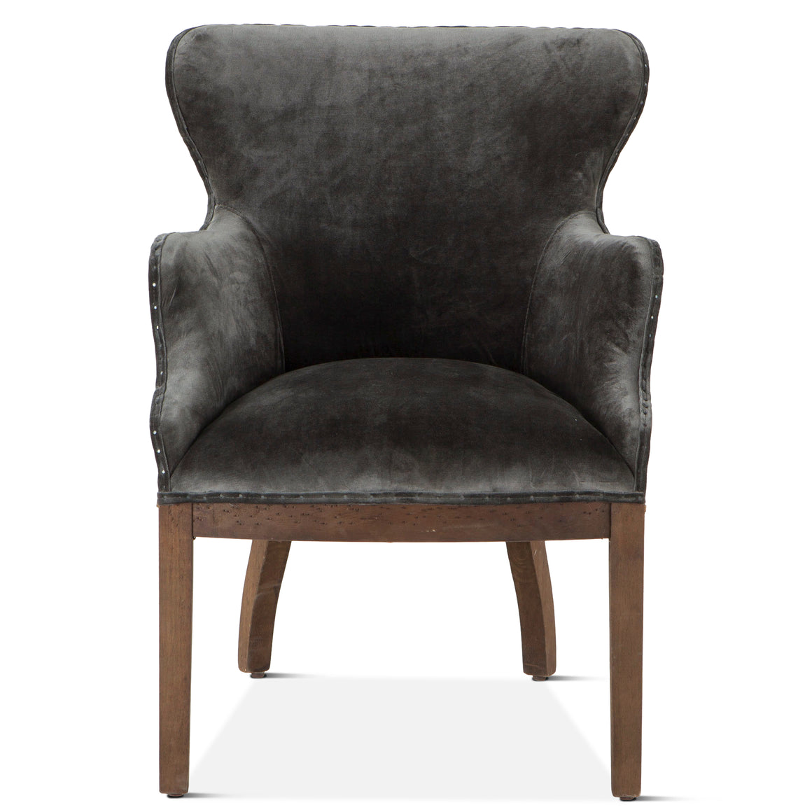 Charles Armchair in Gray Velvet with Exposed Frame
