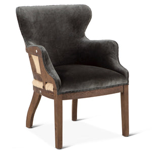 Charles Armchair in Gray Velvet with Exposed Frame
