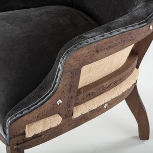 Charles Armchair in Gray Velvet with Exposed Frame