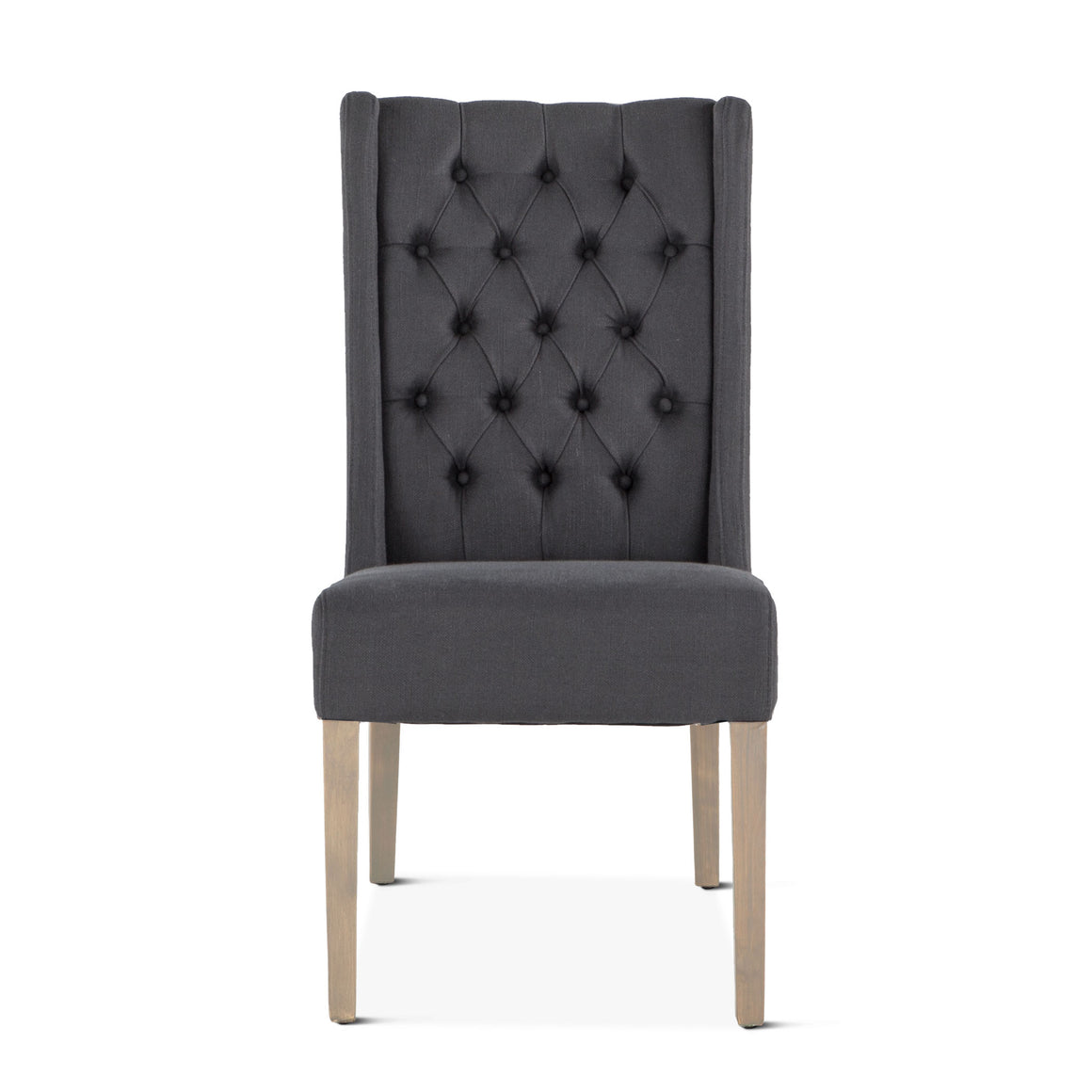 Chloe Dining Chairs in Dark Gray Linen with Napoleon Legs