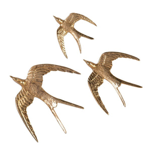 Set of Three Brass Birds in Flight