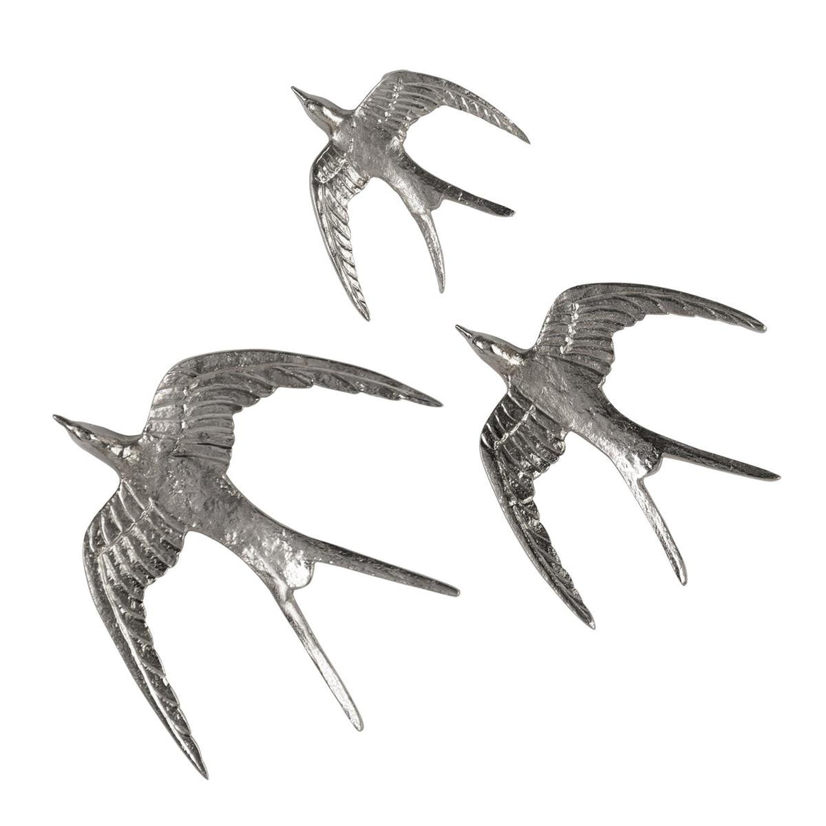 Set of Three Nickel Birds in Flight