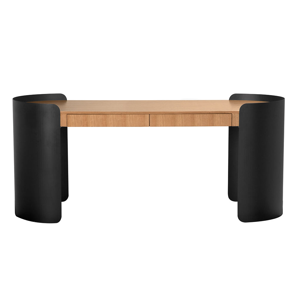 Tessio Desk, Matte Black and Natural Oak
