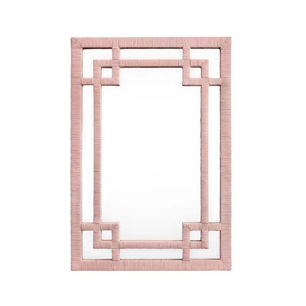 GENEVA Greek Key Design Mirror In Wrapped Rattan In Painted Pink