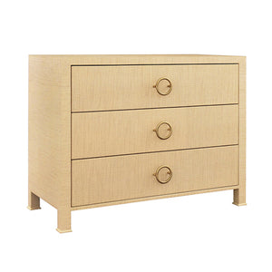 Getty Three Drawer Side Table in Natural Grasscloth