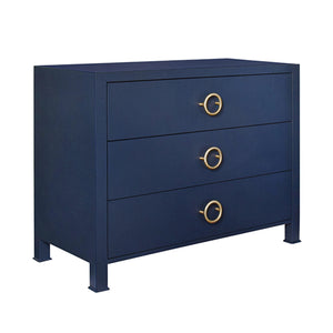 Getty Three Drawer Side Table  in Textured Navy Linen