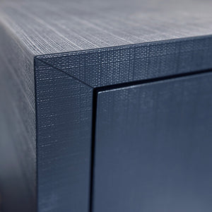 Getty Three Drawer Side Table  in Textured Navy Linen