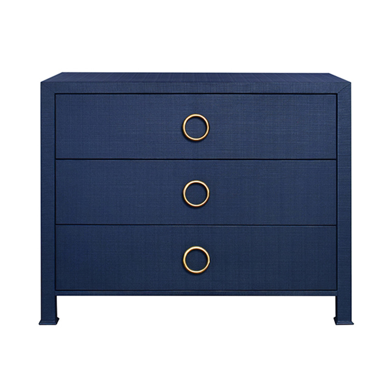 Getty Three Drawer Side Table in Textured Navy Linen - Scenario Home