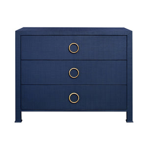 Getty Three Drawer Side Table  in Textured Navy Linen