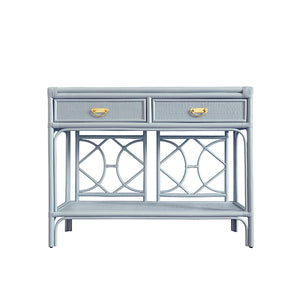 Gideon Drawer Console in Rattan Painted Light Blue