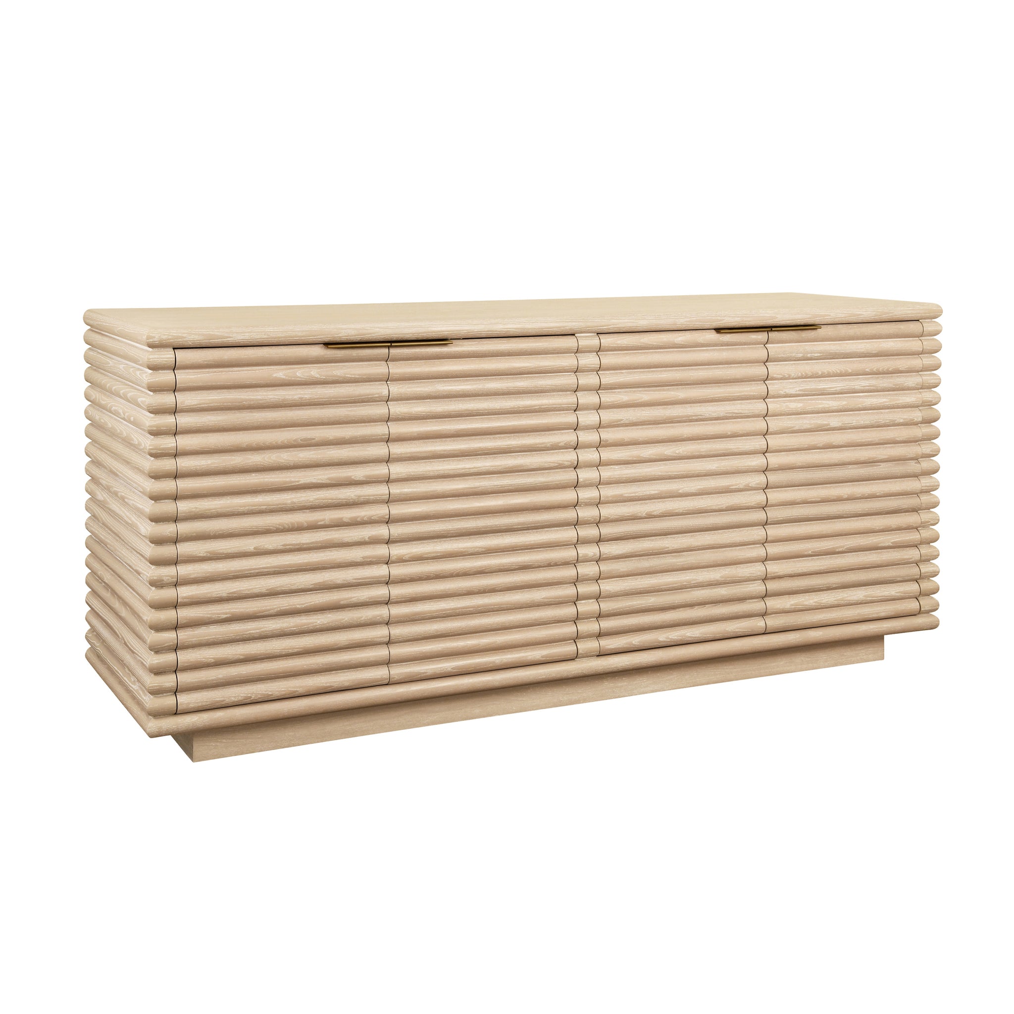 Giovanni Four Door Large Horizontal Reed Buffet With Antique Brass Hardware In Matte White Lacquer