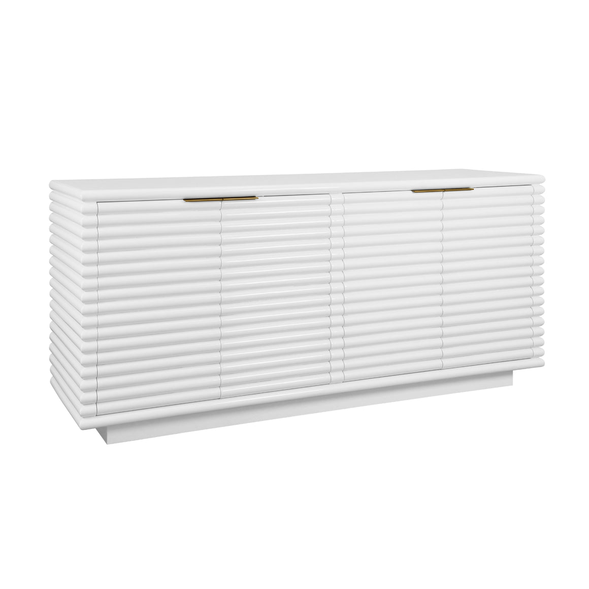 Giovanni Four Door Large Horizontal Reed Buffet With Antique Brass Hardware In Matte White Lacquer