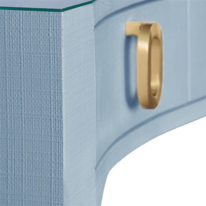 Gladys Desk in Light Blue Textured Linen and Glass Top