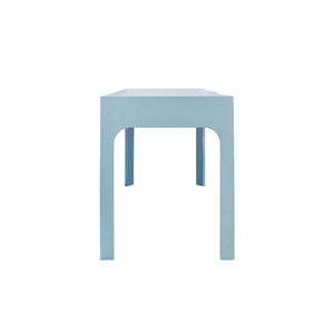 Gladys Desk in Light Blue Textured Linen and Glass Top