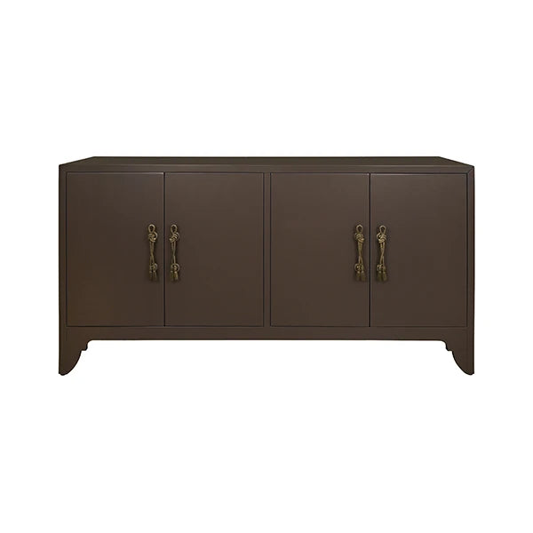 GRACE Four Door Buffet With Decorative Foot And Brass Tassel Handles In Matte Chocolate Lacquer