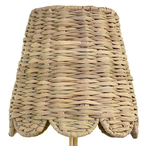 Hallie Table Lamp with Bamboo Detail Pole in Brass with Scalloped Rattan Shade