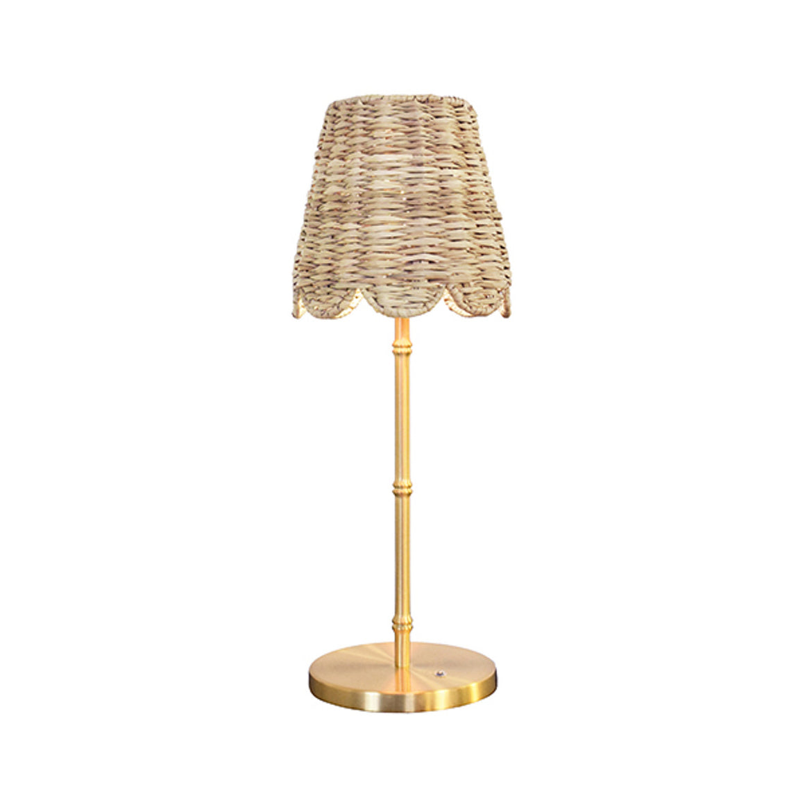 Hallie Table Lamp with Bamboo Detail Pole in Brass with Scalloped Rattan Shade