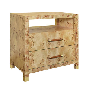 Hancock Side Table with Rattan Wrapped Handles in Burl Wood