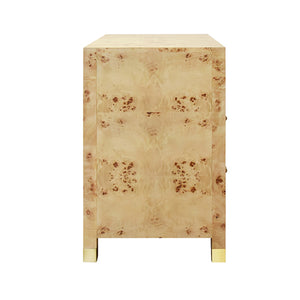 Hancock Side Table with Rattan Wrapped Handles in Burl Wood