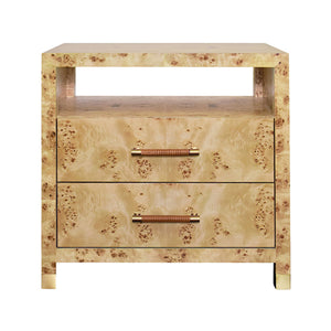 Hancock Side Table with Rattan Wrapped Handles in Burl Wood