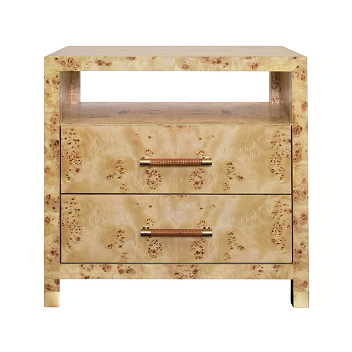 Hancock Side Table with Rattan Wrapped Handles in Burl Wood